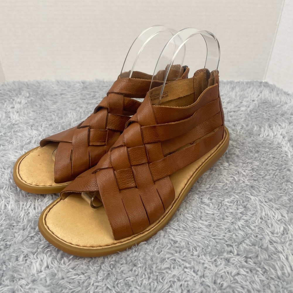 Born Woven Gladiator Sandals Womens 6M Tan Brown Leather Back Zip BR0032906